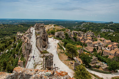 High angle view of buildings in city