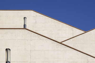 Low angle view of building against clear blue sky