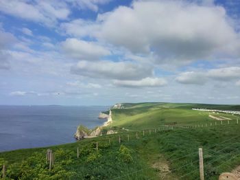 Scenic view of sea against cloudy sky