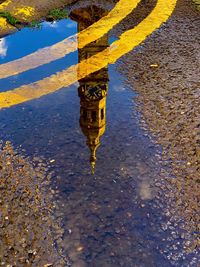 High angle view of wet street during rainy season