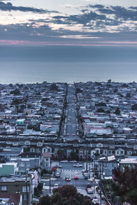 High angle view of city at waterfront