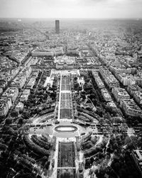 High angle view of city buildings