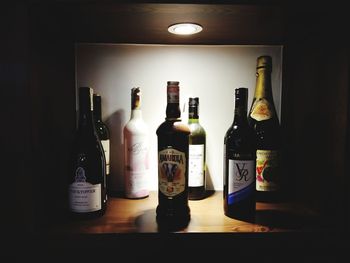 Wine bottles on table