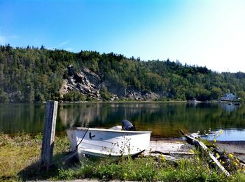 Scenic view of lake against clear sky