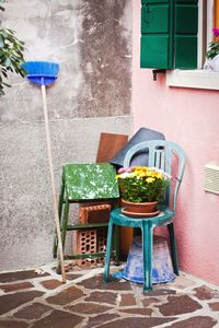 Multi colored chairs in basket