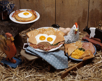 High angle view of breakfast on table