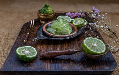 Close-up of fruits on cutting board