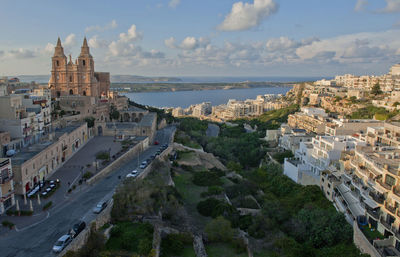 High angle view of buildings in city