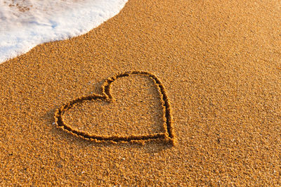 High angle view of footprints on sand