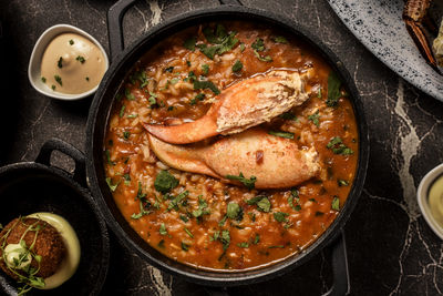High angle view of food on table