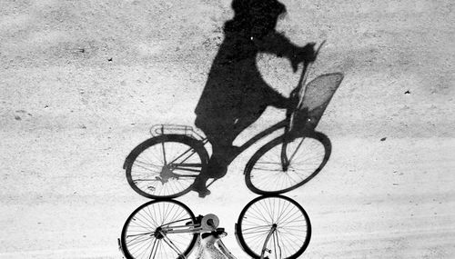 Shadow of man riding bicycle on street