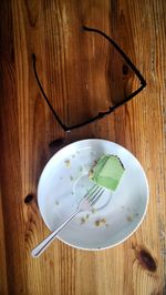 High angle view of ice cream in bowl on table