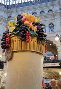 Low angle view of multi colored decorations on building