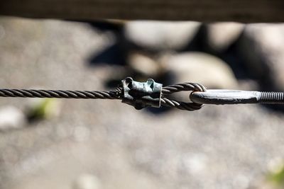 Close-up of steel cable during sunny day