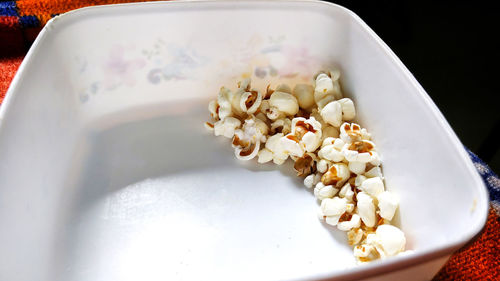 High angle view of breakfast served on table