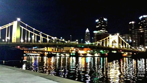 Bridge over river at night