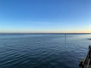 Scenic view of sea against blue sky