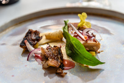 High angle view of food in plate