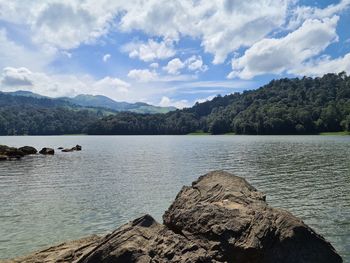 Scenic view of lake against sky