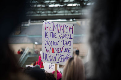 Feminist sign being held up in women's march. 