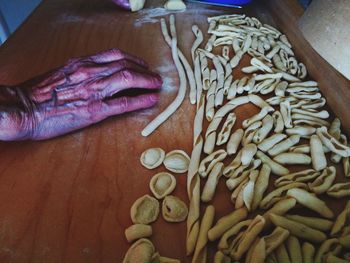 High angle view of person preparing food