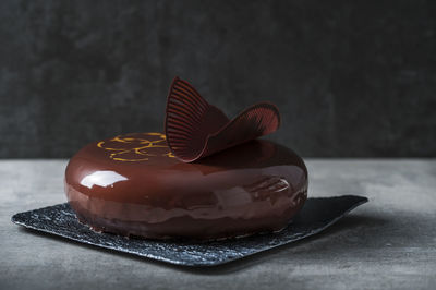 Close-up of chocolate cake on table