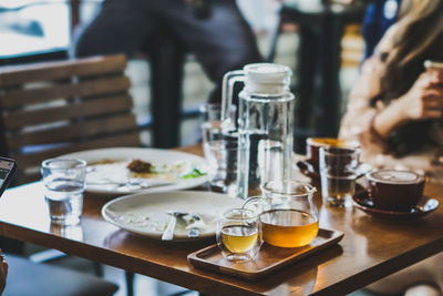 Close-up of breakfast served on table in restaurant