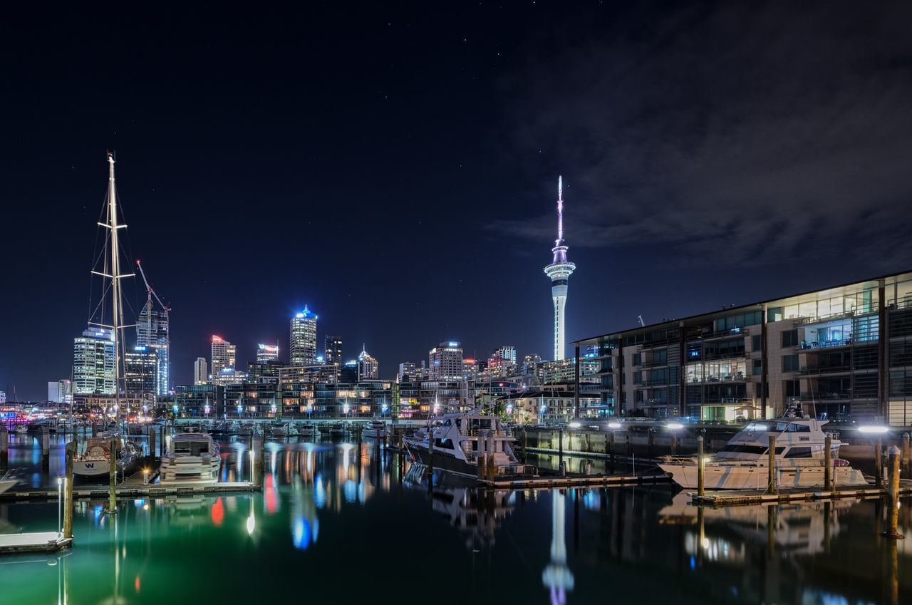 ILLUMINATED BUILDINGS AT NIGHT