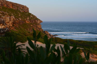 Scenic view of sea against clear sky