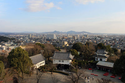 High angle view of townscape against sky