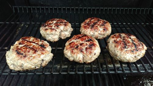 Close-up of meat on barbecue grill