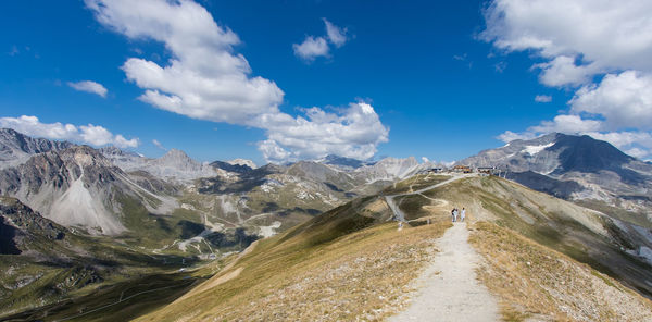High altitude hike on the heights of tignes in savoie in haute tarentaise in the vanoise massif