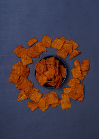 High angle view of dry leaf on table