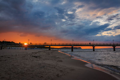 Scenic view of beach against sky during sunset