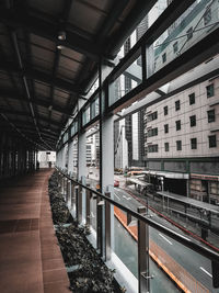 Interior of empty railroad station platform