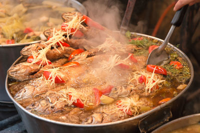 High angle view of seafood for sale