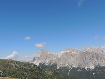 Scenic view of mountains against blue sky