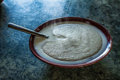 High angle view of bread in plate on table