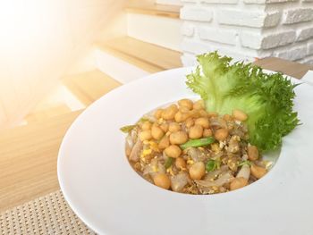 High angle view of food in plate on table