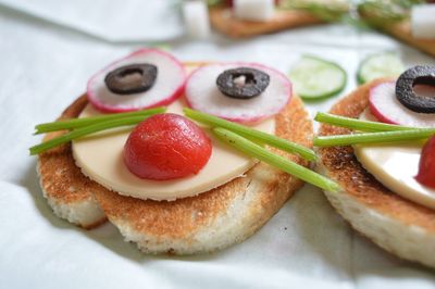 Close-up of breakfast served on table
