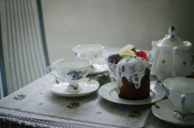 Tea cup on table