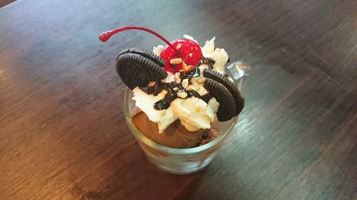 Close-up of ice cream on table