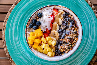 High angle view of food in plate