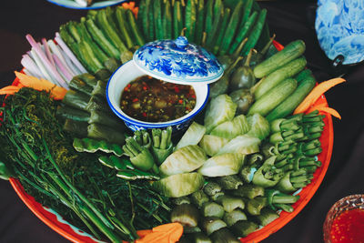 High angle view of vegetables in market