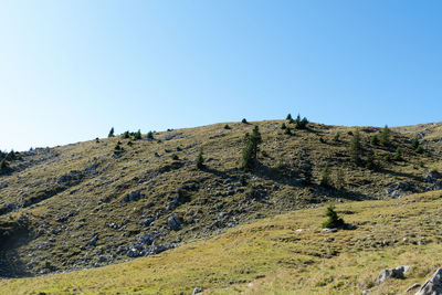 Low angle view of mountain against clear sky