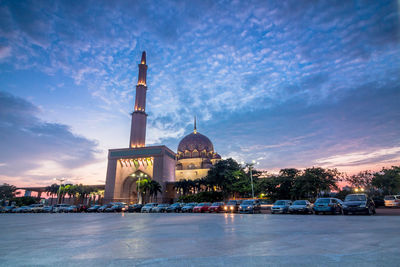 View of mosque at sunset