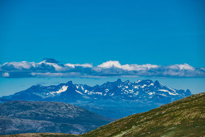 Scenic view of snowcapped mountains against sky