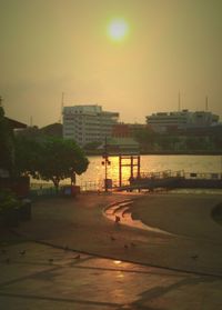 View of city at sunset