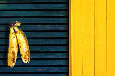 Directly above shot of fruits on wooden wall
