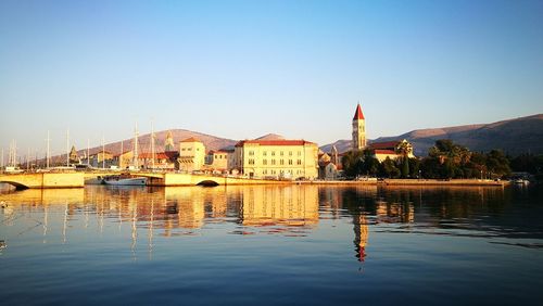 Reflection of buildings in lake
